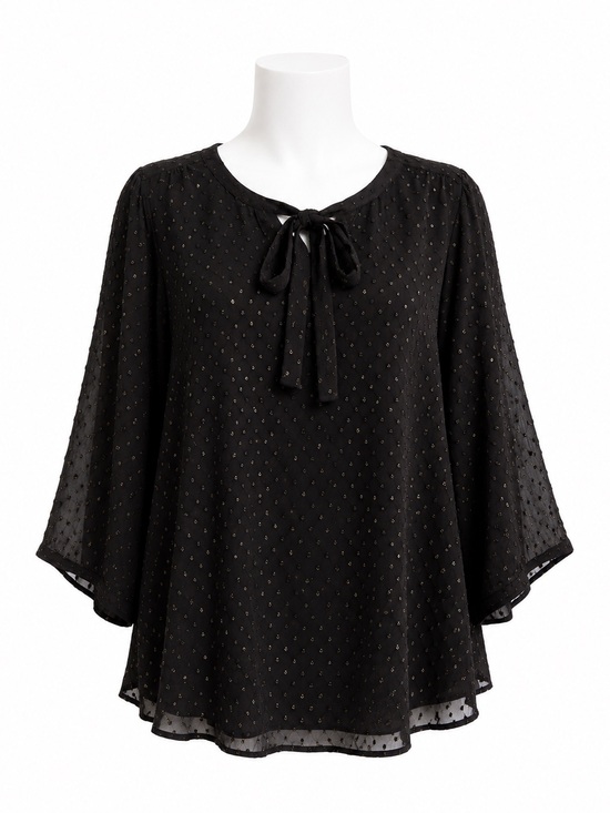 torrid Tops - Size 4 Torrid Women’s Peasant Blouse Georgette Metallic Clip Dot Black Sheer Top